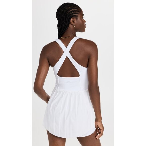 VARLEY Carina White Stretch Technical Weave Pleated Tennis Dress, Size L - Picture 4 of 16